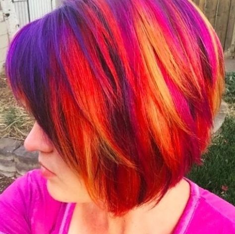 image … #haircut #hair #hairstyles Crazy Color Hair Ideas Short, Hair Color For Short Hair, Color For Short Hair, Sunset Hair Color, Sunset Hair, Coloured Hair, Long Face Hairstyles, Fun Hair, Bright Hair