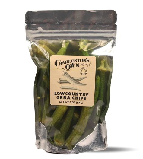 Lowcountry Okra Chip, 2 oz - Charleston Specialty Foods Okra Chips, Dried Okra, Product Innovation, Kitchen Necessities, Seed Pod, Vegetable Gardens, Colonial America, Tea Bar, Dough Bowl