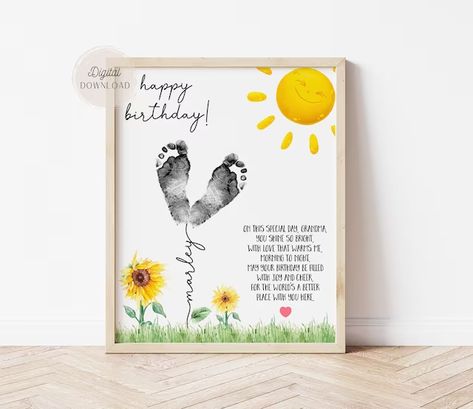 First Grandparents Day Gift, Footprint Crafts For Grandparents, Footprint Art For Grandparents, Footprint Printable, First Day Of Daycare, Handprint Ideas, Grandparents Card, Grandparents Day Crafts, Grandma Cards