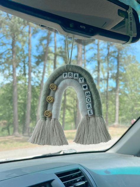 Macrame Rainbow Car Charm, Rainbow Car Charm, Rainbow Car, Pray More, I Am Unique, Macrame Rainbow, Macrame Wall Art, Car Rear View Mirror, Car Charms