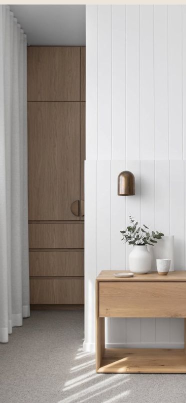 V Groove Bedroom, V Groove Paneling Bedroom, Vj Panelling Main Bedroom, Vj Panel Sliding Wardrobe Doors, V Groove Paneling, Master Bedrooms Vj Panelling, Mod Century Modern Wooden Slider Closet Doors, Paneling Bedroom, Primary Bedroom Suite