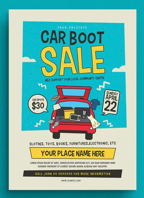 Car Boot Sale Event Flyer Template AI, PSD Car Boot Sale Display, Sale Display Ideas, Car Boot Sale, Car Boot, Event Flyer Templates, Sale Flyer, Event Flyer, Place Names, Display Ideas