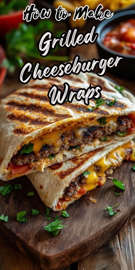 Grilled Cheeseburger Wraps Grilled Cheese Burger Wraps, Cheeseburger Wraps Ground Beef, Cheese Burger Wraps, Cheeseburger Wrap, Burger Wraps, Grilled Cheese Burger, Cheeseburger Wraps, Fried Bologna, Crockpot Casserole