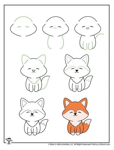 Kawaii Drawing for Kids Tutorials | Woo! Jr. Kids Activities Draw Cute Animals, Trin For Trin Tegning, Doodles Bonitos, How To Draw Cute, 그림 낙서, Draw Cute, 강아지 그림, Easy Drawings For Kids, Easy Doodle Art