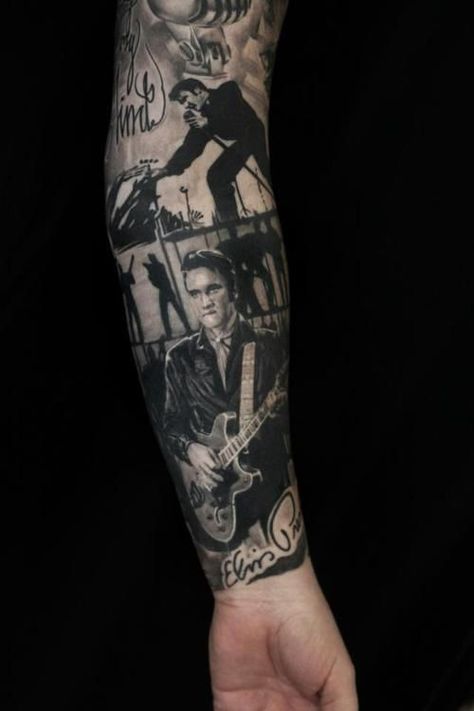 Elvis Presley Tattoos Elvis Presley Tattoos, Elvis Tattoo, World Tattoo, Grey Tattoo, Tattoos Gallery, Great Tattoos, Word Tattoos, Neck Tattoo, Thigh Tattoo