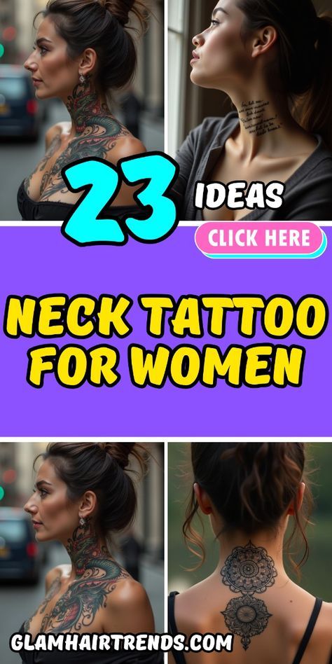 Cover Up Tattoos On Neck, Neck Tattoo Floral, 50th Birthday Tattoo Ideas For Women, Neck Shoulder Tattoo Women, Cover Up Neck Tattoos For Women, Neck Tattoos Female, Neck And Chest Tattoos For Women, Around The Neck Tattoo, Chest And Neck Tattoo Female