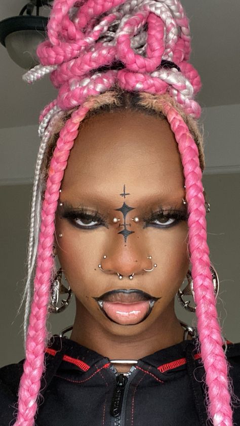 Shaved Eyebrows Goth, Shaved Eyebrow Look, Shaved Eyebrows Makeup, Alternative Eyebrows, Pink Alt Makeup, Shaved Brows, Pink Goth Makeup, Shaved Eyebrows, Pink Goth Aesthetic