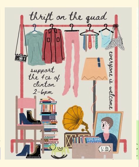 Thrift Market Poster, Thrift Store Poster Design, Thrift Poster Design, Clothes Swap Poster, Thrifting Illustration, Thrift Pop Up, Thrifting Poster, Thrift Illustration, Pop Up Market Poster