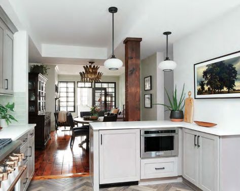 Reconfiguring an oddball bathroom vastly improves the functionality of a small kitchen. - Fine Homebuilding Row House Kitchen, Philadelphia Row House, Small Half Bathrooms, Built In Daybed, Small Half Bathroom, Herringbone Tile Floors, Kitchen Cabinet Styles, Kitchen Bathroom Remodel, Custom Kitchens