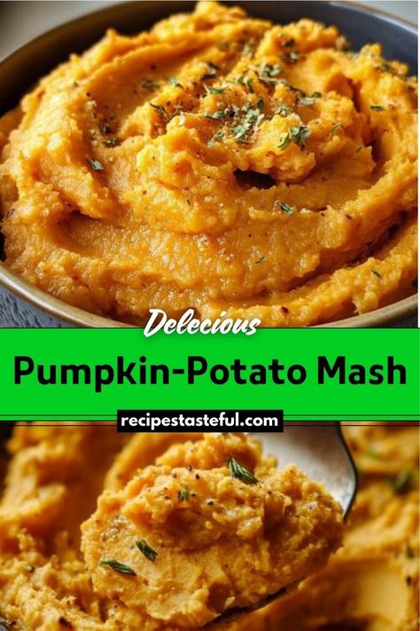 This Pumpkin-Potato Mash offers a delicious twist on traditional mashed potatoes by incorporating pumpkin. The result is a creamy, flavorful side dish with a subtle sweetness and vibrant color, perfect for fall and holiday meals. Pumpkin Mash, Classic Mashed Potatoes, Mash Potatoes, Frozen Pumpkin, Leftover Pumpkin, Potato Ricer, Creamed Potatoes, Festive Desserts, Holiday Meals