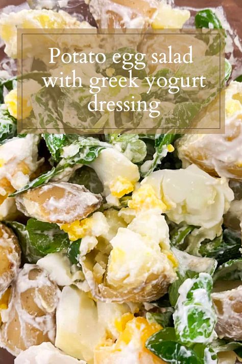 Enjoy this light potato egg salad served with a greek yogurt dressing that makes a delicious side dish for a family dinner or picnic. Yogurt Potato Salad, Potato Egg Salad, Greek Yogurt Dressing, Potato Salad Dressing, Homemade Greek Yogurt, Potato Salad With Egg, Classic Salad, Sour Cream Sauce, Yogurt Dressing