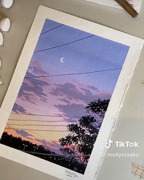 19.6k Likes, 32 Comments - Not My Art ! (@paint.info) on Instagram: “Watercolor painting idea aesthetic sky 💜💙 .... Please check artist 👩‍🎨 ——> Instagram…” Sky Art Painting, Posca Art, Gouache Art, Art Painting Gallery, Sky Painting, Small Canvas Art, 수채화 그림, Nature Art Painting, Diy Canvas Art Painting