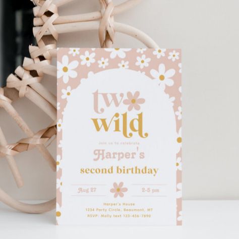 Two Wild Birthday Invitation Daisies 2Nd #zazzle #weddinginvitations #birthdayinvitations #babyshowerinvitations #zazzleinvitations #monogram #businesscards #graduation #homedecor Daisy Second Birthday, Daisy Invitations, Two Wild Birthday, Wildflower Invitation, Wild Daisy, Two Wild, 2nd Birthday Party Themes, 2nd Birthday Invitations, Girl 2nd Birthday