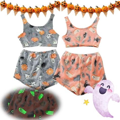 PRICES MAY VARY. 【Halloween Luminous Design】This Spooky Vest Pajama Set features a unique and eye-catching design that glows in the dark, adding a fun and spooky touch to your Halloween celebrations. The glow-in-the-dark feature is sure to impress and create an unforgettable experience 【Comfortable Flannel Material】These cute pumpkin and ghost pajama shorts are made of high-quality flannel fabric, providing ultimate comfort and warmth. The soft and plush texture ensures a comfortable and luxurio Pumpkin And Ghost, Flannel Pajamas, Cozy Flannel, Pajamas Set, Flannel Fabric, Glow In The Dark, Pajama Set, Ghost, Pajamas