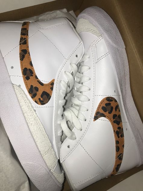 Leopard print🐆 Cheetah Print Nike Blazers, Nike Blazers, Nike Blazer Mid 77, Nike Blazer Mid, Cute Sneakers, Blazer Mid, Printed Blazer, Nike Blazer, Cute Fits