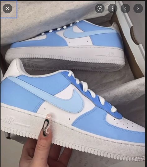 Customised Nike Airforce 1, Aesthetic Nikes, White Nike Shoes Outfit, Customised Air Force 1, Black Nike Shoes Outfit, Customised Trainers, Nike Air Force 1 Blue, 16 Photoshoot, Nike Summer Shoes