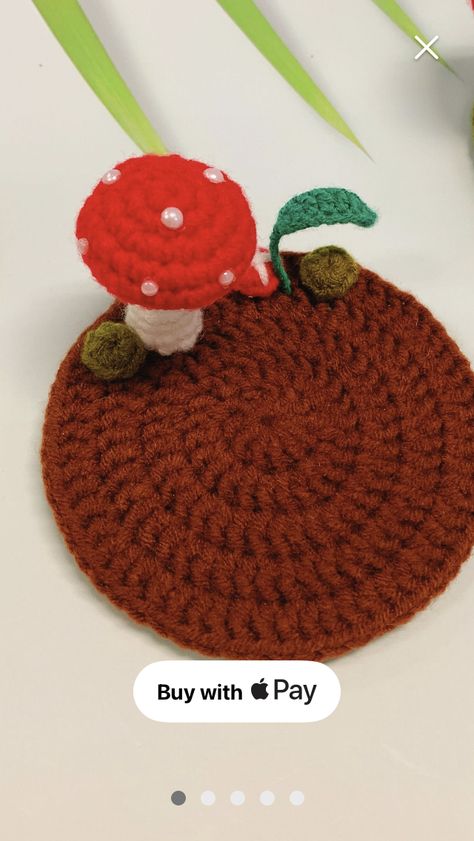 Crochet Mushroom Coaster, Mushroom Coaster, Small Wall Shelf, Crochet Mushroom, Fun Hobbies, Crochet Coasters, Apples, Needlework, Knit Crochet