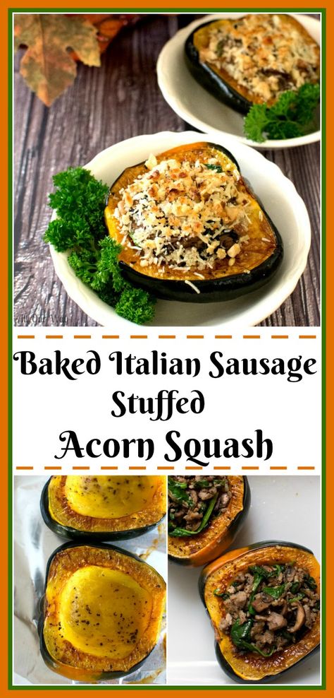 Acorn Squash Baked, Baked Italian Sausage, Sausage Stuffed Acorn Squash, Fall Dinners, Stuffed Acorn Squash, Sausage Stuffing, Acorn Squash Recipes, Baked Squash, Fruit Salsa