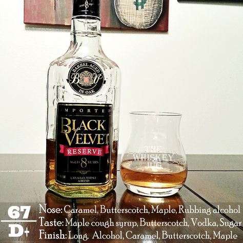 Black Velvet Reserve Review Black Whiskey Cocktail, Black Velvet Whiskey, Fitted Black Velvet A-line Dress, Black Whiskey, Black Velvet Cocktail, Happy Hour, Black Velvet, Whiskey Bottle, Whiskey