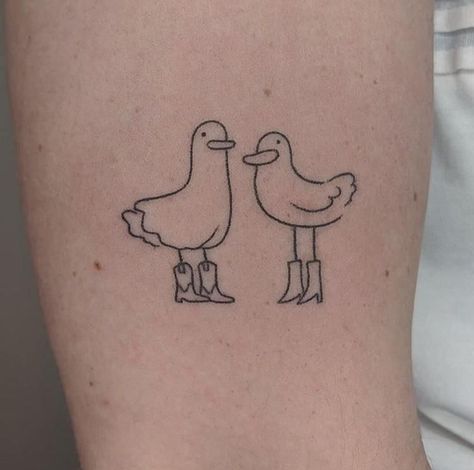 Boots Tattoo, Goose Tattoo, Dna Tattoo, Duck Tattoos, Bestie Tattoo, Blue Rose Tattoos, Tattoos With Kids Names, Handpoke Tattoo, Cute Little Tattoos