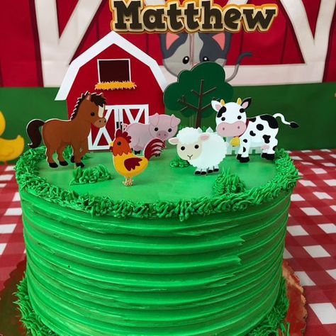 Farm Party Cake, Farm Animals Cake, Mcdonalds Birthday Party, Farm Birthday Cakes, Barnyard Cake, Farm Animal Cakes, Animals Cake, Barnyard Birthday Party, Farm Theme Birthday