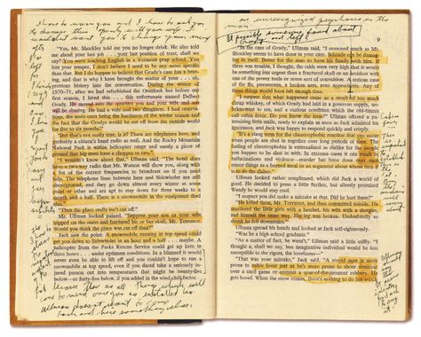 Stanley Kubrick’s Annotated Copy of Stephen King’s The Shining - Wow! The Holy Grail! Annotated Book, Annotated Books, Stephen King Novels, Overlook Hotel, Chaotic Academia, Commonplace Book, King Book, Lord's Prayer, Study Inspo