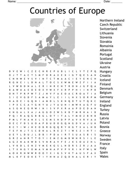 Countries of Europe Word Search Geography Word Search, Vacation Word Search, Large Print Word Searches For Seniors, Large Print Word Search Printable, Word Search For Adults, Challenging Word Search Free Printable, Kids Word Search, Word Search Games, Science Words