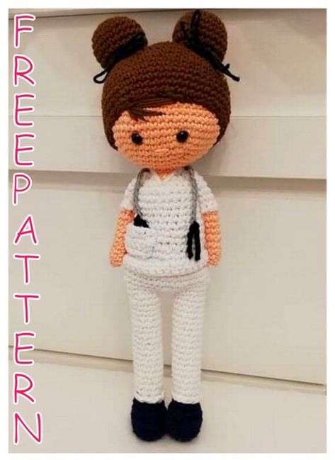 Nurse Doll Amigurumi Free Crochet Pattern - Csr.life Doll Amigurumi Free Pattern, Free Amigurumi Crochet Patterns, Crochet Geek, Crochet Amigurumi Free Patterns, Halloween Crochet, Crochet Doll Pattern, Amigurumi Free, Amigurumi Free Pattern, Crochet Motif