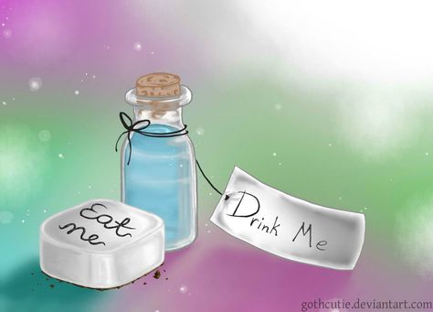 Drink Me + Eat Me by ~Gothcutie on deviantART Eat Me Alice In Wonderland Drawing, Alice And Wonderland Tattoos, Eat Me Drink Me, Alice In Wonderland Drawings, Wonderland Alice, Wonderland Tattoo, Alice Madness, Quirky Illustration, Geniale Tattoos