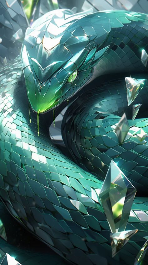 Snake Aesthetic Green, Fantasy Snake Art, Snake Fantasy Art, Fantasy Beast Art, Fantasy Animals Magical Creatures, Animal Rpg, Fantasy Snake, Snake Character, Mystical Snake