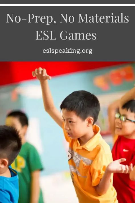 Check out these no-prep or low-prep ESL games and activities. Level up your English classes, but don't spend a ton of time on lesson planning.   #eslgame #eslgames #eslactivity #eslactivities #tefl #elt #tesol #tesl #lessonplan #lessonplanning Esl Games For Kids Teaching English, Esl Activities For Kids, Fun English Games, High School Esl, English Games For Kids, Speaking Activities Esl, Teaching Esl, Esl Games, Drama Games