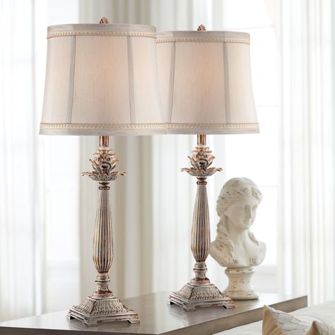 Regency Hill Shabby Chic Table Lamps Set of 2 Antique White Washed Petite Artichoke Font Beige Fabric Bell Shade for Living Room - Walmart.com - Walmart.com Country Table Lamp, Shabby Chic Table Lamps, French Country Table, Cottage Table, Buffet Table Lamps, Shabby Chic Lamp Shades, Traditional Table Lamps, Shabby Chic Lamps, Shabby Chic Table