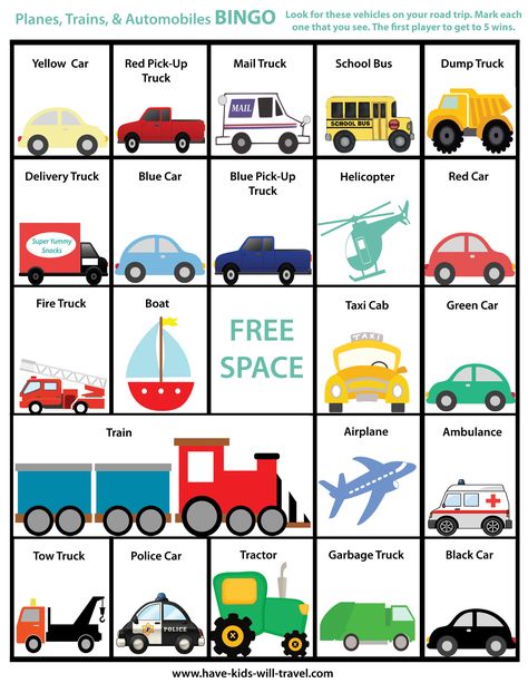 Transportation Vocabulary, Car Bingo, Printable Road Trip Games, Road Trip Bingo, Bingo Games For Kids, Printable Bingo Games, Video Game Lover, Trip Games, Transportation Activities