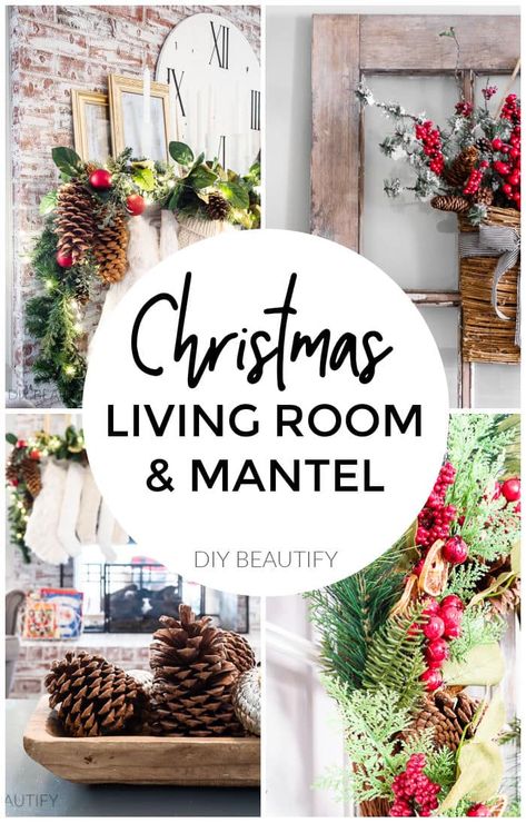 Red, white and gold Christmas mantel and living room plus tips for adding a full and lush holiday garland to your mantel for under $35! Christmas Mantels Red And White, Red And White Christmas Mantel Ideas, Red And Gold Christmas Decor Living Room, Farmhouse Christmas Living Room, White And Gold Christmas, Lush Christmas, Diy Mantel, Christmas Living Room Decor, Glitter Ornaments Diy