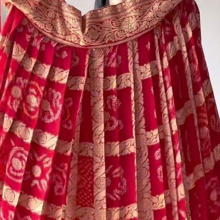 Kapaas Katha - Handloom and Handcrafted Clothing on Instagram: "***SOLD*** INR 28,000 Pure Banarsi georgette gharchola bandhani lehenga (ghagra with georgette bandhani blouse fabric). This does not come with a dupatta. Length: Approx 43- 44 inch length Waist: 34-inch waist with drawstrings and zip closure on the side. Ghagra has single layer of Cancan and double layer of lining. Ghaghra and unstitched blouse colour: Shade of Turquoise . . Shop now with the link in bio. Whatsapp us on +91 892 Gharchola Lehenga, Bandhani Blouse, Bandhani Lehenga, Blouse Colour, Bio Whatsapp, Shades Of Turquoise, Blouse Fabric, Lehenga, Double Layer