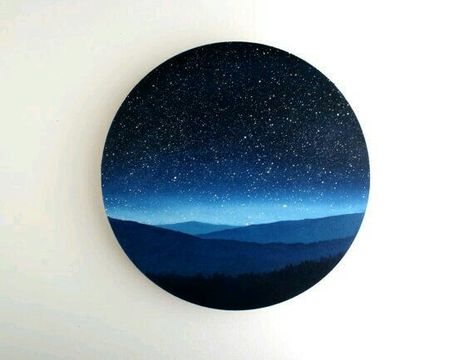 Circular Canvas Painting, Circular Canvas, Circle Canvas, Sky Art Painting, Landscape Painting Tutorial, Night Sky Painting, Anchor Tattoos, Calligraphy Art Print, Wood Painting Art