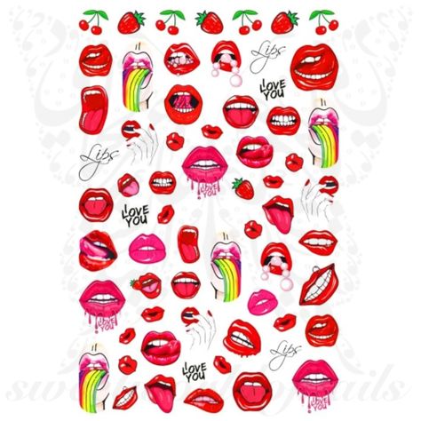 Valentine's Day Nail Art Sexy Lips Nail Stickers Lips Lollipop, Pop Art Nails, Nails Stickers, Acrylic Tips, Nail Stickers Decals, Cool Girl Style, Fake Nails With Glue, Nail Art Sticker, Nail Patterns