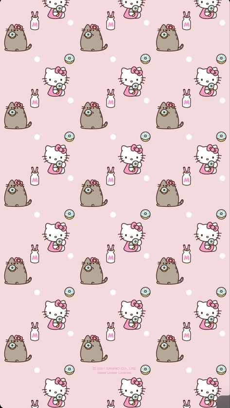 Hello Kitty X Pusheen, Cat Pattern Wallpaper, Wallpaper Gatos, Pusheen Cute, Kawaii Background, Bow Wallpaper, Pusheen Cat, Hello Kit, Cute Pokemon Wallpaper