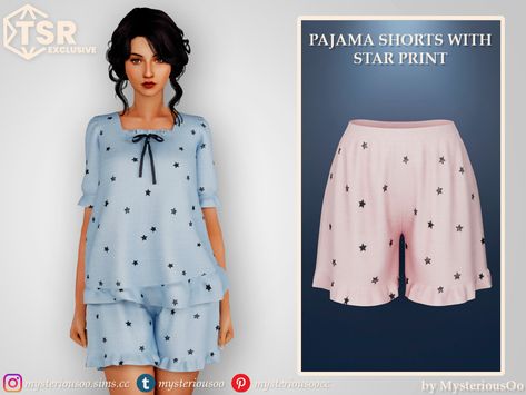 The Sims Resource - Pajama shorts with star print Sims Pajamas, Sims 4 Cc Sleepwear, Sims 4 Pajamas Cc, Pajama Outfit, Pelo Sims, Sims 4 Dresses, Female Clothes, Los Sims, Sims 4 Collections