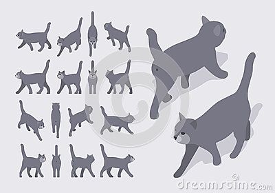 Isometric gray walking cat The Wolf Game, Walking Cat, Wild Animals Vector, Cat Walking, Cartoon Expression, Simple Character, Pixel Art Tutorial, Cat Stock, Gray Cat