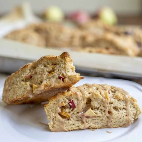 Sourdough Apple Scones - A Blossoming Life Apple Cinnamon Sourdough Discard Scones, Sourdough Discard Apple Scones, Sourdough Apple Scones, Sourdough Apple, Apple Scones, Dough Starter, Apple Glaze, Sour Dough, Sourdough Discard