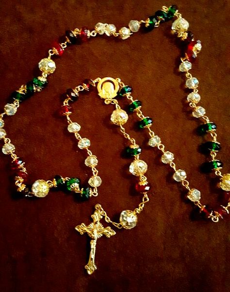 ~TV~Mexican style Rosary Rosary Collection, Mexican Rosary, Green Rosary, Red Beaded Rosary With Round Beads, Lace Stencil, Traditional Hand-strung Rosary With Round Beads, Chaplet Rosary, Protestant Prayer Beads, Rosary Catholic