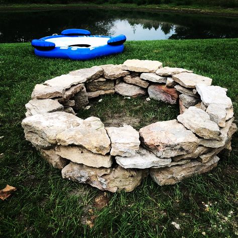 Limestone Firepit Limestone Fire Pit, Stone Walkways, Fire Pit With Rocks, Stone Walkway, Fire Pit Area, Backyard Remodel, Big Rock, Fire Pit Backyard, Firepit