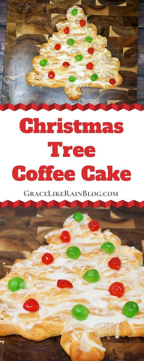 Christmas Tree Coffee Cake is a quick and easy breakfast danish idea that is perfect for Christmas morning or any time during the holidays. This festive breakfast bread recipe is made from refrigerated crescent roll dough and couldn't be easier to make. We're sharing all the tips to shape ordinary crescent roll dough into a festive Christmas tree. | Christmas breakfast ideas | Christmas danish | Christmas tree food | Christmas treats | Christmas food | Holiday breakfast Christmas Food Crafts For Kids, Christmas Tree Breakfast, Christmas Coffee Cake, Food Crafts For Kids, Breakfast Danish, Christmas Tree Bread, Food Tree, Holiday Treats Recipes, Christmas Tree Food