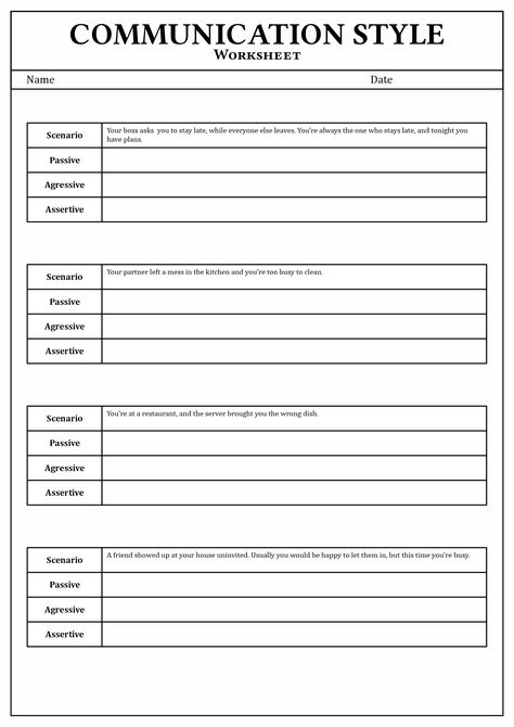 Communication Skills For Adults, Types Of Communication Worksheets, Communication Exercises For Work, Communication Styles Activities, Communication Skills Activities For Adults, Communication Worksheets For Adults, Communication Worksheets For Teens, Communication Styles Worksheet, Assertiveness Worksheets