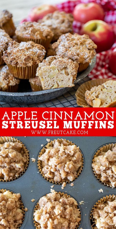 Apple Muffins With Sour Cream, Apple Cinnamon Streusel Muffins, Apple Streusel Muffins, Streusel Topping Recipe, Cinnamon Streusel Muffins, Sour Cream Muffins, Apple Muffin Recipes, Apple Streusel, Apple Cinnamon Muffins