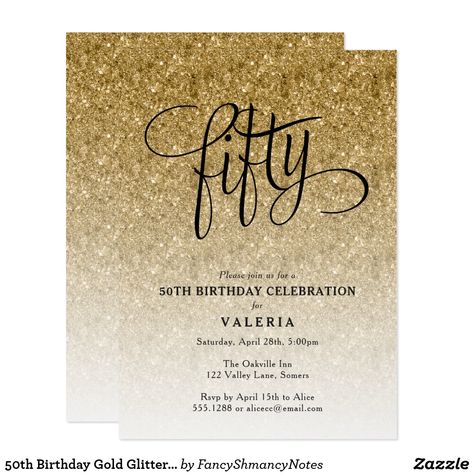 50th Birthday Gold Glitter Invitation 50th Birthday Rose Gold, 50th Birthday Themes, Birthday Rose Gold, Moms 50th Birthday, Glitter Birthday Parties, 50th Birthday Party Decorations, Birthday Glitter, 50th Birthday Party Invitations, 50th Birthday Decorations