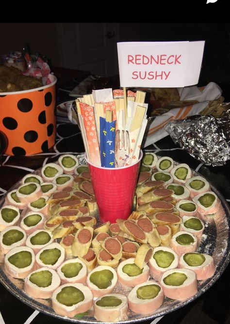 Red Neck Food Ideas, Trashy Birthday Party Ideas, White Trash Baby Shower Ideas, White Trash Bachelorette Party, Trailer Trash Christmas Party, White Trash Bash Party Games, Hillbilly Chili, White Trash 30th Birthday, Rave Party Theme