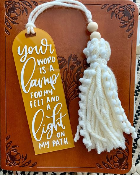 📖✨ Introducing our Bible Bookmarks! Featuring a cozy yarn tassel, and written with one of our favorite Bible Verses, Psalm 119:105: “Your word is a lamp for my feet and a light to my path” Perfect for keeping your place in your favorite devotional or scripture readings. 🌟 Whether you’re looking for a meaningful gift or a special treat for yourself, this bookmark is sure to bring a touch of inspiration to your daily routine. 🙏💖 Available now on my Etsy shop! (link in bio) And as a speci... Homemade Bible Bookmarks, Cute Bible Bookmarks, Bible Bookmarks Diy Scriptures, Christian Diy Gifts, Christian Book Marks, Diy Christian Gift, Bible Bookmarks Diy, Bible Verse Crafts, Christian Gifts Diy