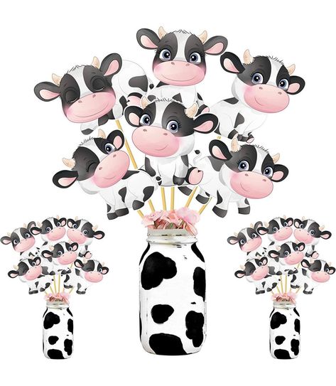 Cow Centerpieces, Cow Party Decorations, Cow Birthday Party, Kids Party Centerpieces, Birthday Cow, Cow Products, Cow Birthday Parties, Cow Baby Showers, Farm Animals Birthday Party